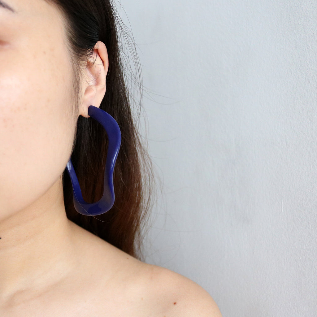 Giant Curly Hoops in Navy