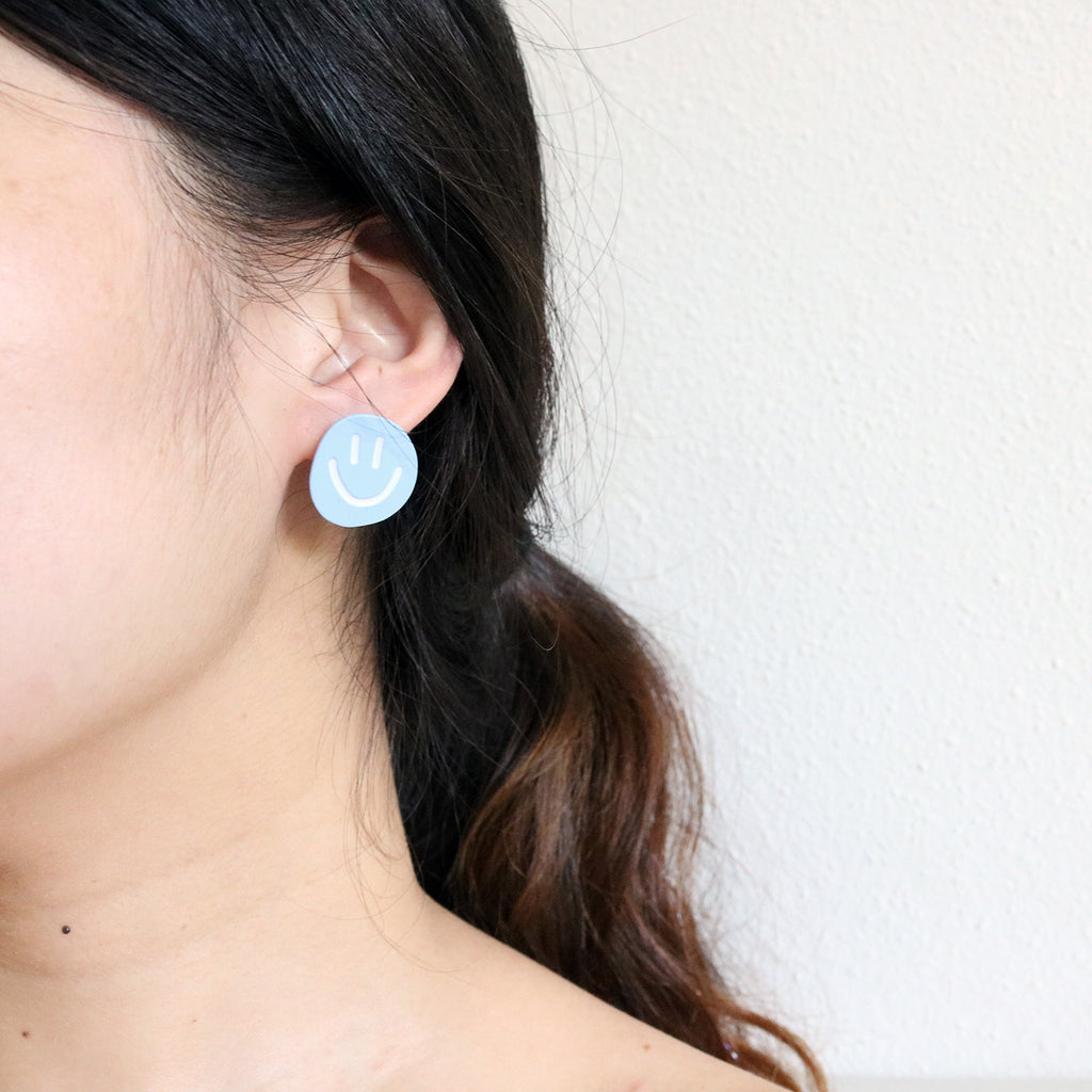 Happy Face Studs in Blue