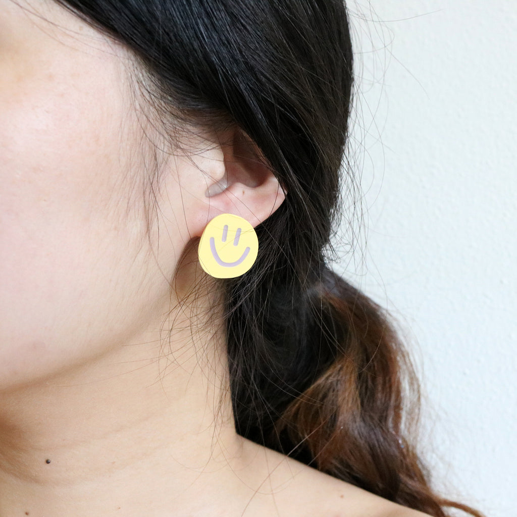 Happy Face Studs in Yellow