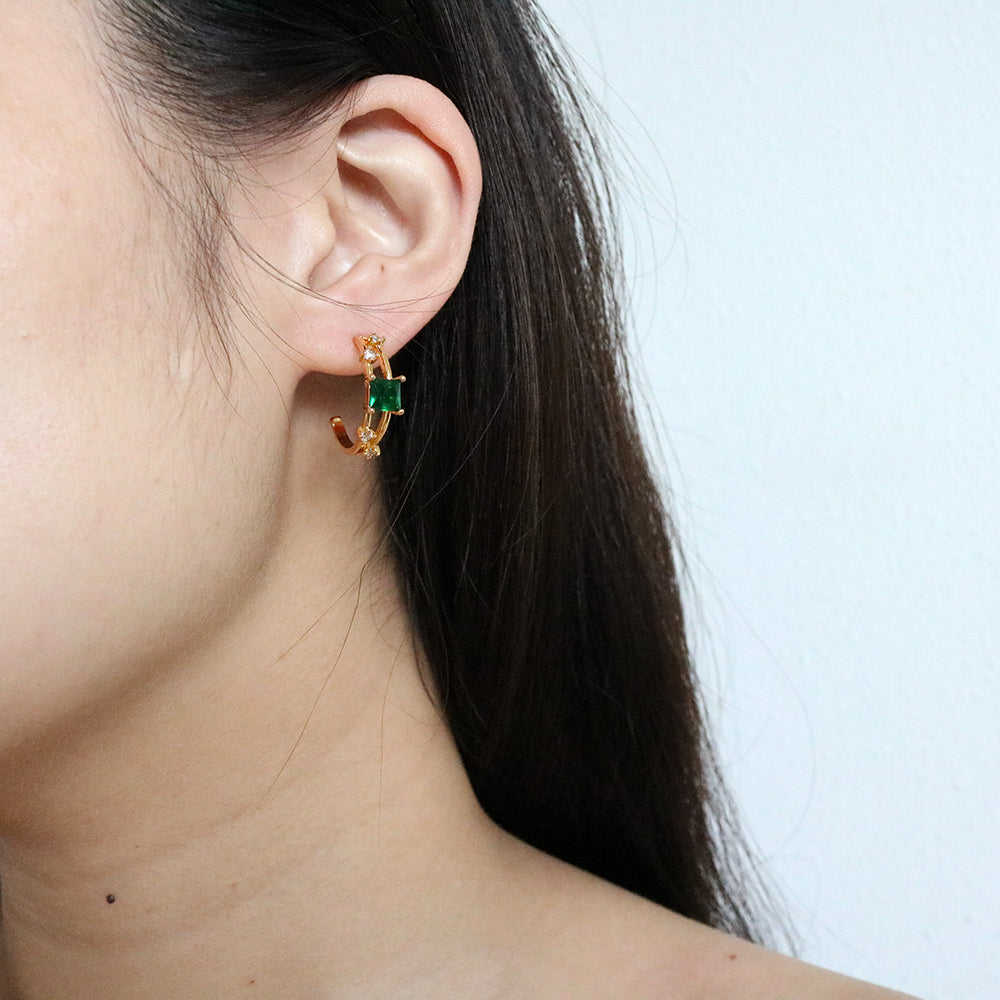Royal Emerald Hoops (18K Gold Plated)