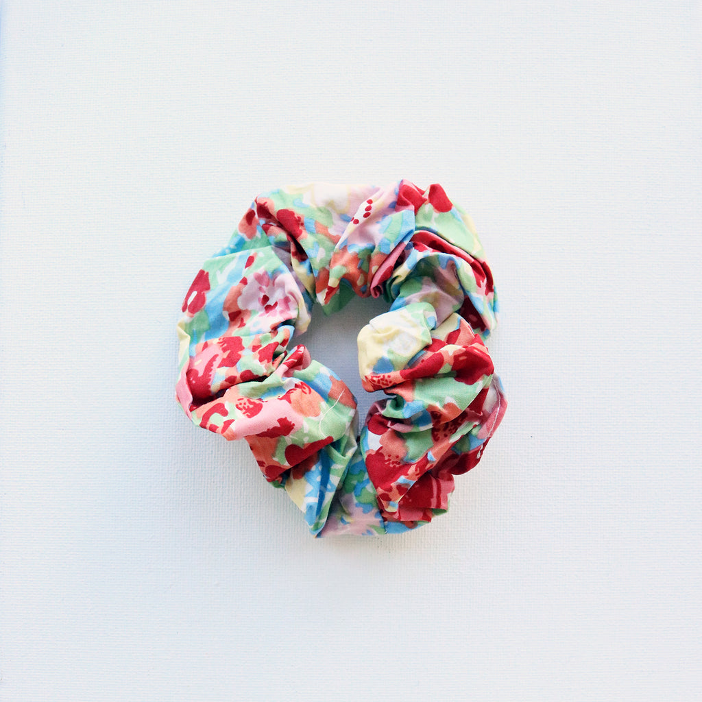 Watercolour Floral Scrunchie in Red