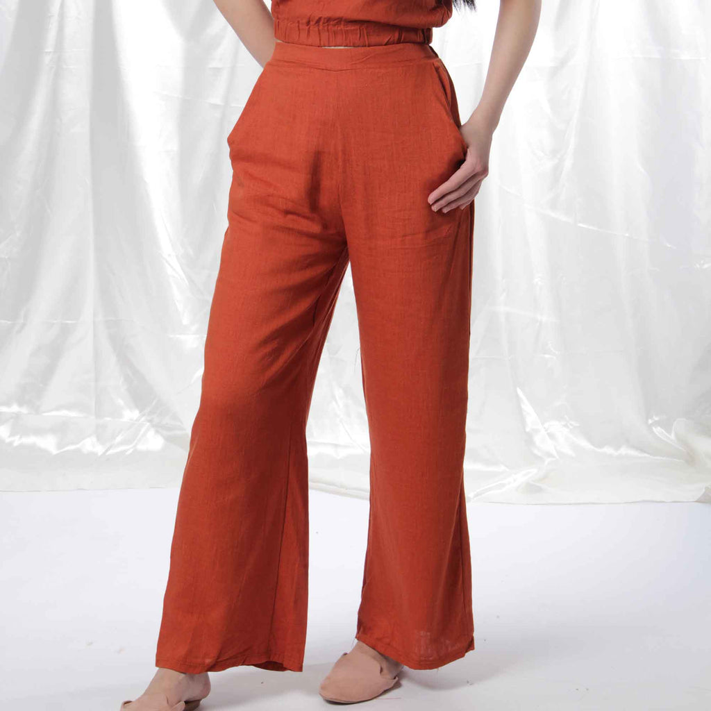 Relaxed Linen Pants in Burnt Orange