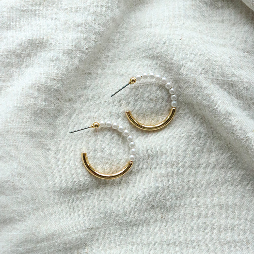 Semi Pearl Gold Hoops (Gold Plated)