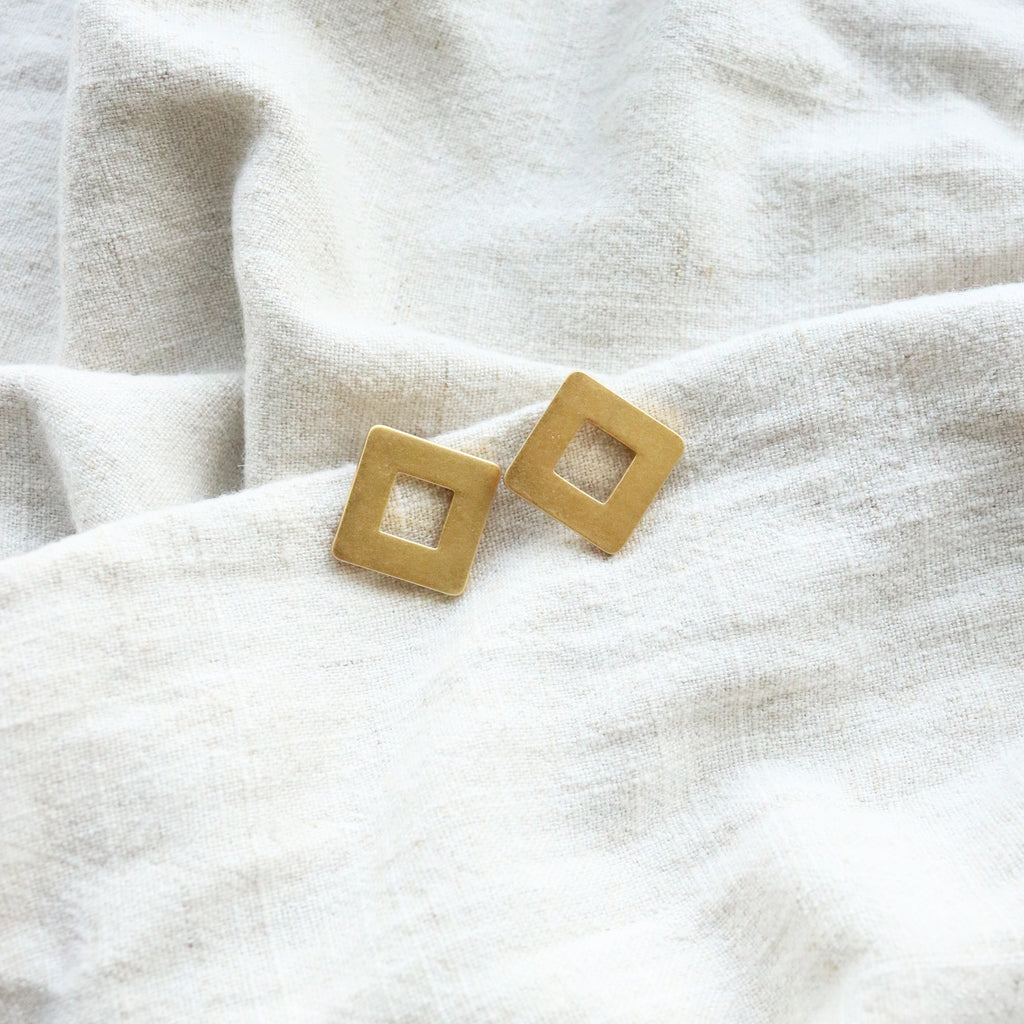 Square Studs (18K Gold Plated)