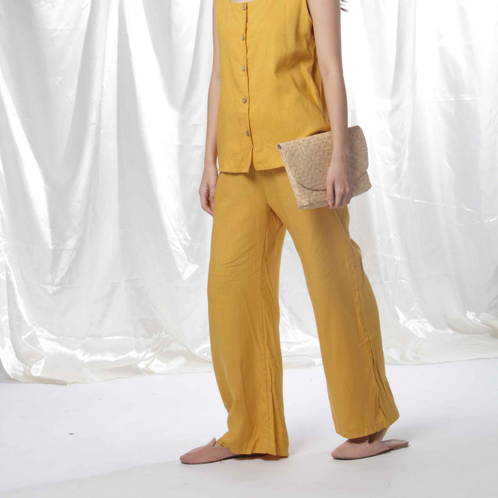 Relaxed Linen Pants in Mustard